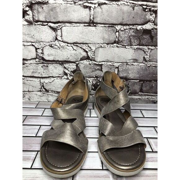 Sofft Maribel Pewter Leather Buckle Strappy Wedge Sandals Women’s Sz 10M US/42EU - Picture 2 of 16